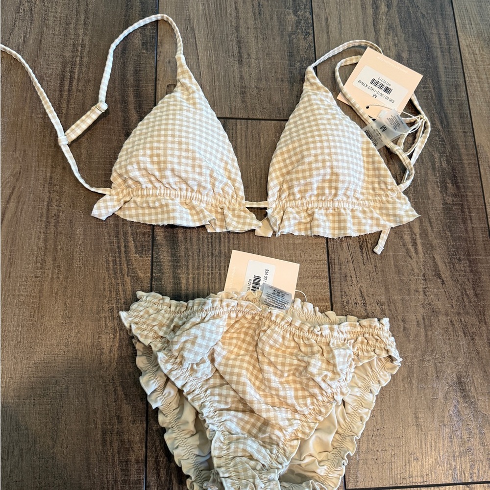 Kittenish Beige Gingham Bikini